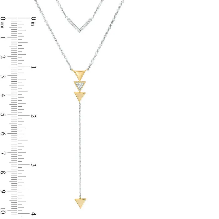 Goldia 013 CT TW Natural Diamond Chevron and Triangle Double Strand Y Necklace in Sterling Silver and 10K Yellow Gold 215 Necklaces Goldia 013 CT TW Natural Diamond Chevron and Triangle Double Strand Y Necklace in Sterling Silver and 10K Yellow Gold 215 Necklaces