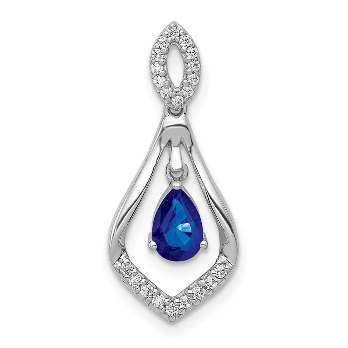 Goldia 14k White Gold Real Diamond and Sapphire Teardrop Dangle Pendant Necklaces Goldia 14k White Gold Real Diamond and Sapphire Teardrop Dangle Pendant Necklaces