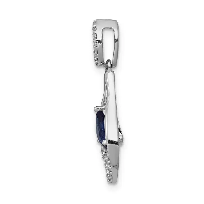 Goldia 14k White Gold Real Diamond and Sapphire Teardrop Dangle Pendant Necklaces