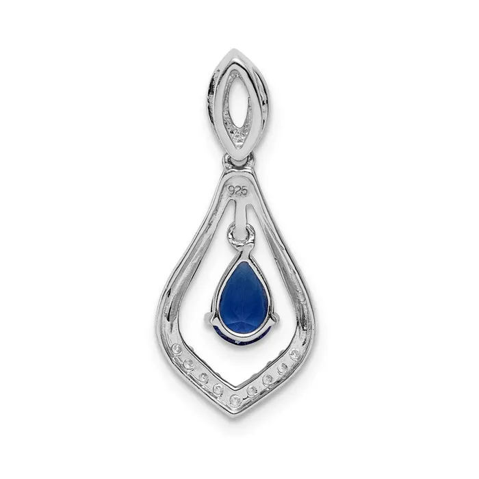 Goldia 14k White Gold Real Diamond and Sapphire Teardrop Dangle Pendant Necklaces