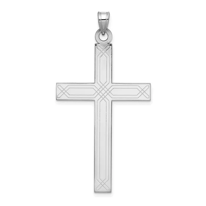 Goldia 14k White Gold Solid Laser Etched Cross Pendant Necklaces