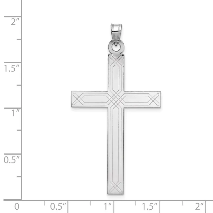 Goldia 14k White Gold Solid Laser Etched Cross Pendant Necklaces