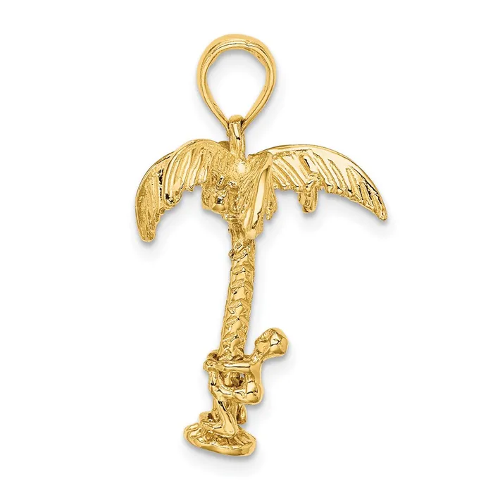 Goldia 14k Yellow Gold 3D Palm Tree WMoveable Man Charm Charm Necklaces