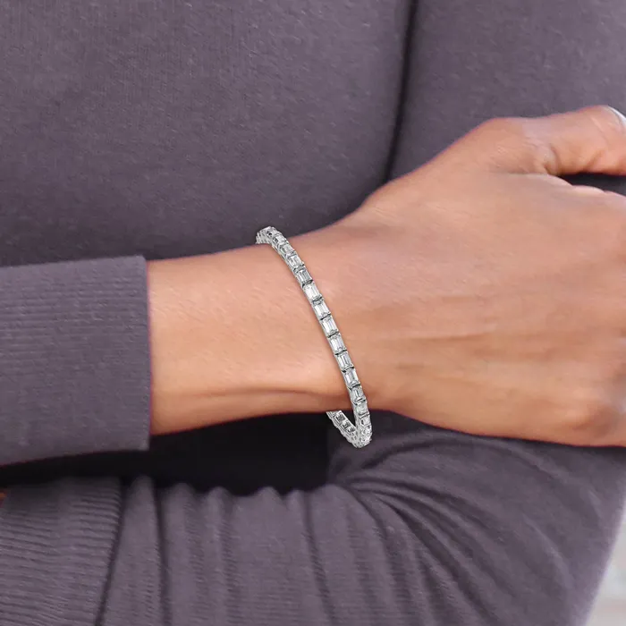Goldia Bracelets 14k White Gold 10 Ct Lab Grown Diamond VSSI G Emerald Tennis Bracelet