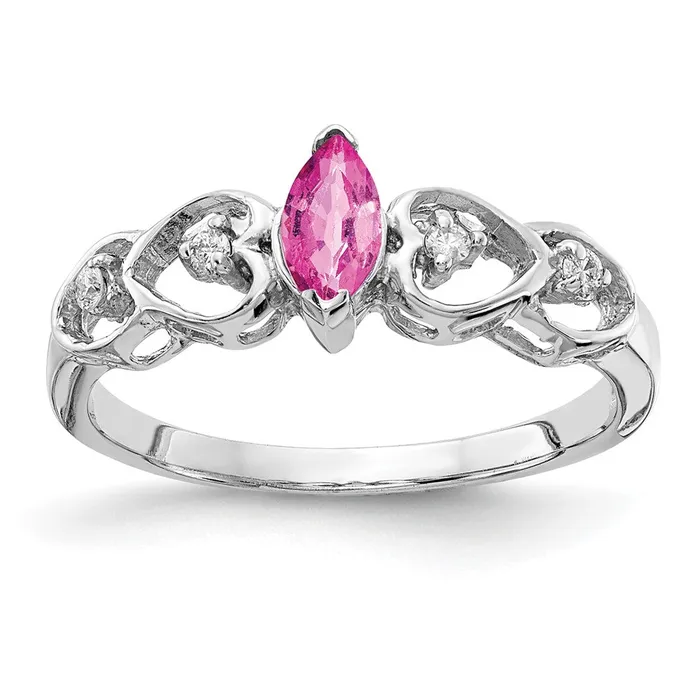 Goldiacom Rings 14k White Gold 6x3mm Marquise Pink Sapphire A Real Diamond ring