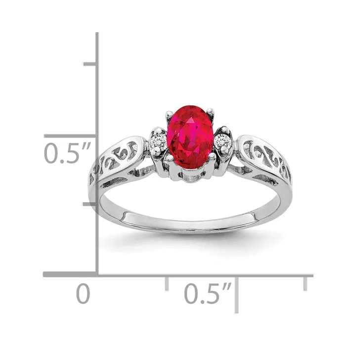 Goldiacom Rings 14k White Gold 6x4mm Oval Ruby A Real Diamond ring