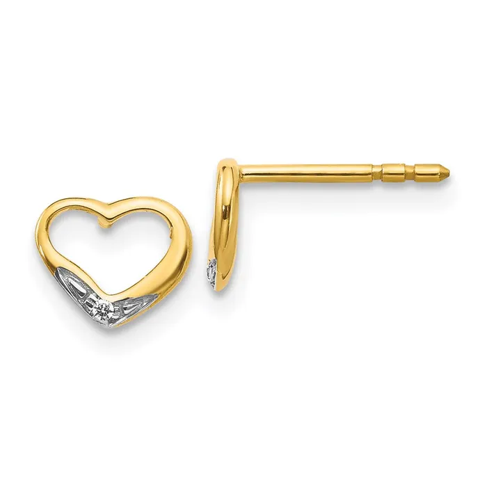 Goldia Earrings 14k Yellow Gold and Rhodium Real Diamond Heart Post Earrings