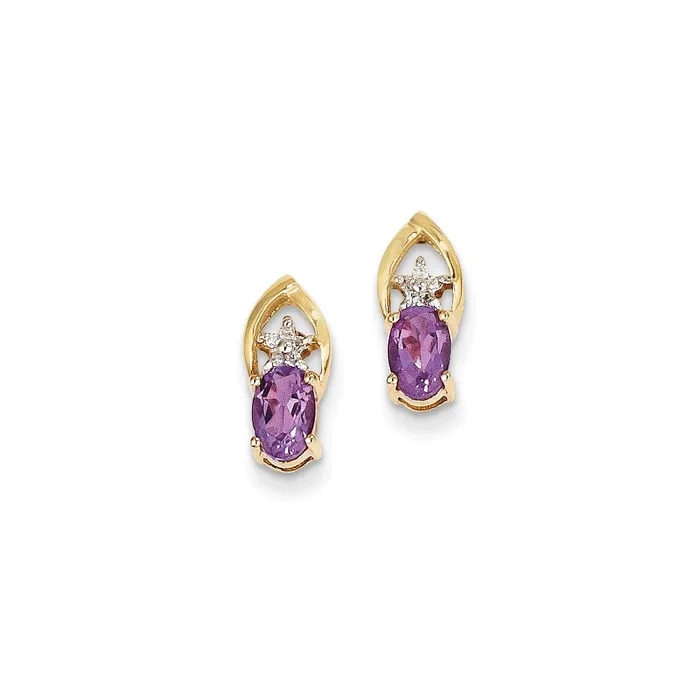 Goldia Earrings 14k Yellow Gold Real Diamond u0026 Amethyst Oval Post Earrings
