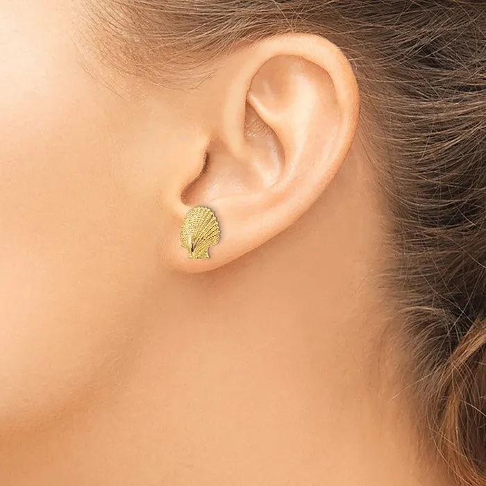 Goldia Earrings 14k Yellow Gold Scallop Shell Post Earrings