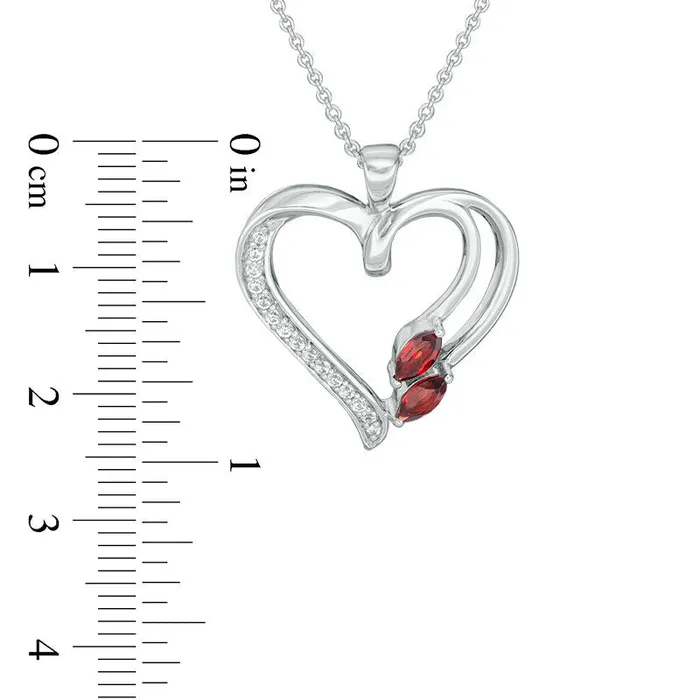 Goldia Marquise Garnet and LabCreated White Sapphire Heart Pendant in Sterling Silver Necklaces Goldia Marquise Garnet and LabCreated White Sapphire Heart Pendant in Sterling Silver Necklaces