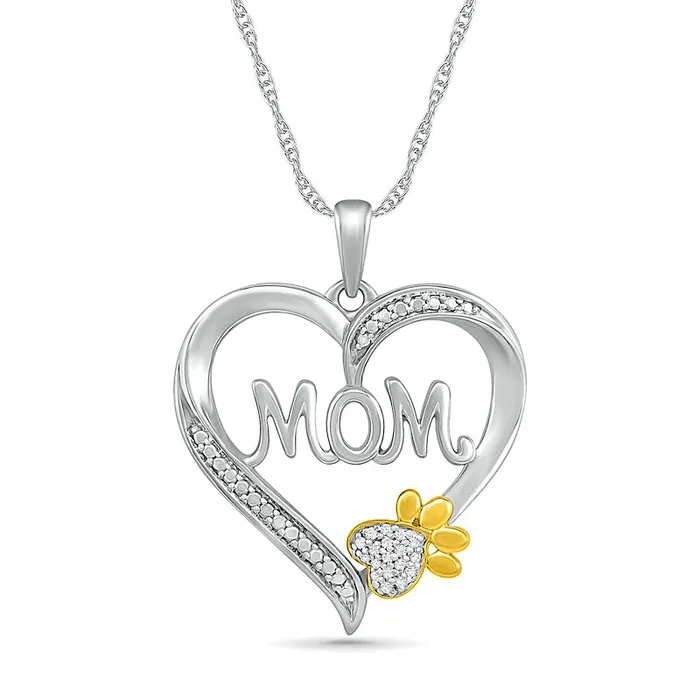 Goldia Natural Diamond Accent Heart Mom with Paw Pendant in Sterling Silver and 10K Yellow Gold Necklaces Goldia Natural Diamond Accent Heart Mom with Paw Pendant in Sterling Silver and 10K Yellow Gold Necklaces