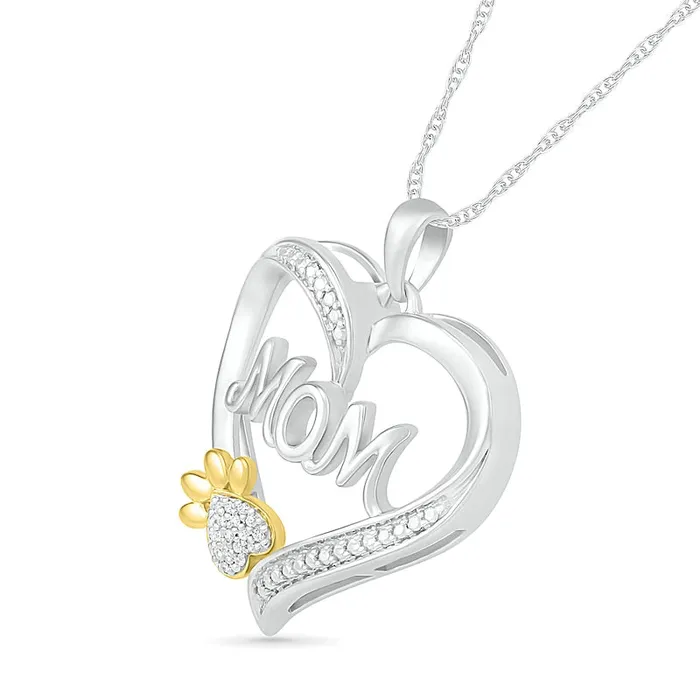 Goldia Natural Diamond Accent Heart Mom with Paw Pendant in Sterling Silver and 10K Yellow Gold Necklaces Goldia Natural Diamond Accent Heart Mom with Paw Pendant in Sterling Silver and 10K Yellow Gold Necklaces