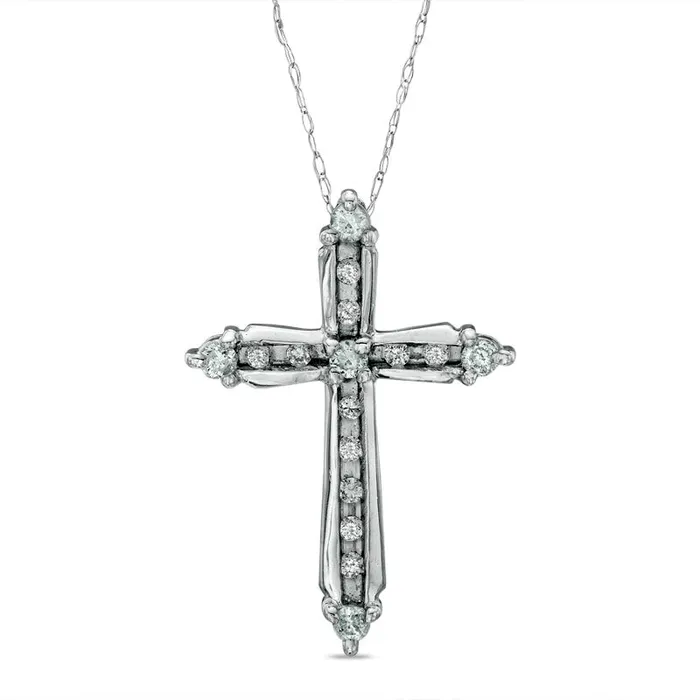 Goldia Necklaces 025 CT TW Natural Diamond Cross Pendant in 10K White Gold Goldia Necklaces 025 CT TW Natural Diamond Cross Pendant in 10K White Gold