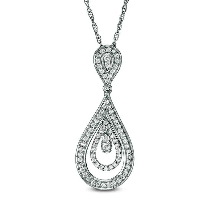 Goldia Necklaces 05 CT TW Natural Diamond Layered Teardrop Pendant in Sterling Silver Goldia Necklaces 05 CT TW Natural Diamond Layered Teardrop Pendant in Sterling Silver