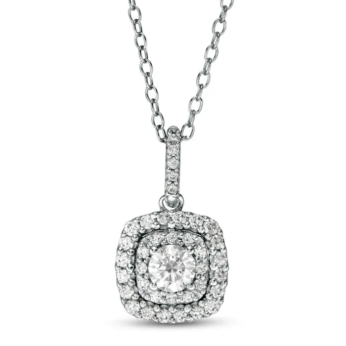 Goldia Necklaces 063 CT TW Natural Diamond Double Cushion Frame Pendant in 14K White Gold Goldia Necklaces 063 CT TW Natural Diamond Double Cushion Frame Pendant in 14K White Gold