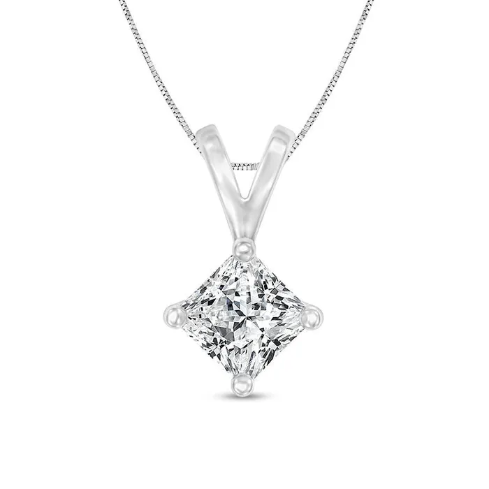 Goldia Necklaces 1 CT Certified PrincessCut Natural Clarity Enhanced Solitaire Pendant in 14K White Gold IVS2 Goldia Necklaces 1 CT Certified PrincessCut Natural Clarity Enhanced Solitaire Pendant in 14K White Gold IVS2