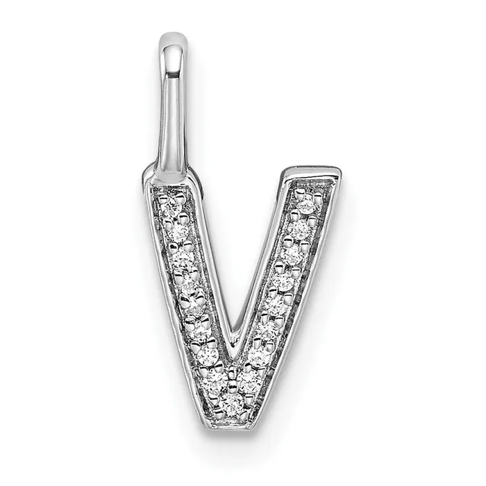 Goldia Necklaces 14K White Gold Real Diamond Letter V Initial Pendant