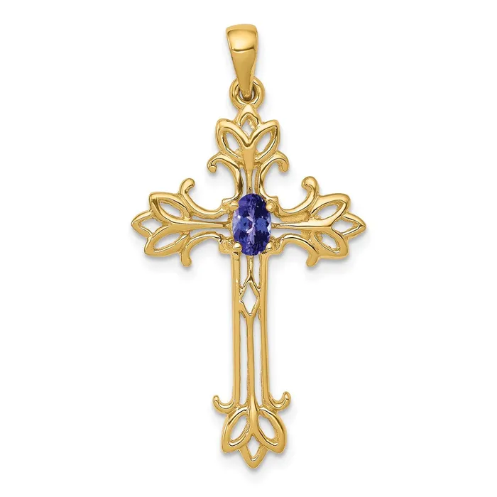 Goldia Necklaces 14k Yellow Gold 5x3mm Oval Tanzanite cross pendant