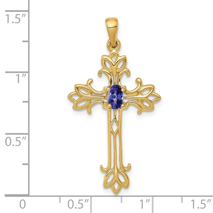 Goldia Necklaces 14k Yellow Gold 5x3mm Oval Tanzanite cross pendant