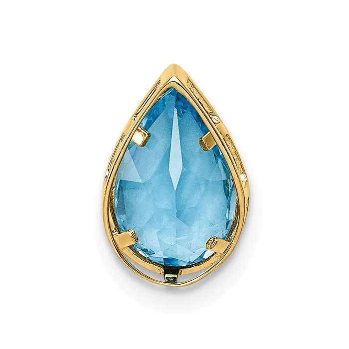 Goldia Necklaces 14K Yellow Gold 9x6mm Pear Blue Topaz bezel pendant