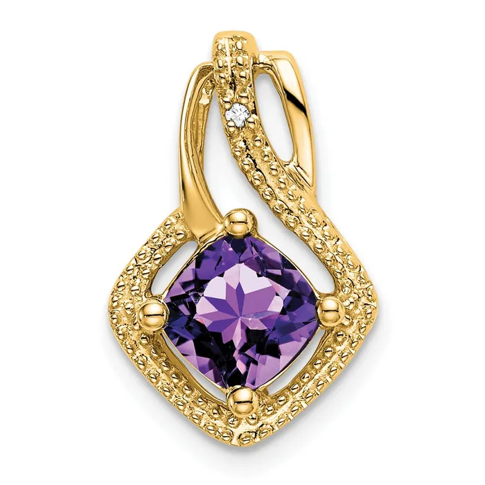 Goldia Necklaces 14K Yellow Gold Amethyst and Real Diamond Pendant