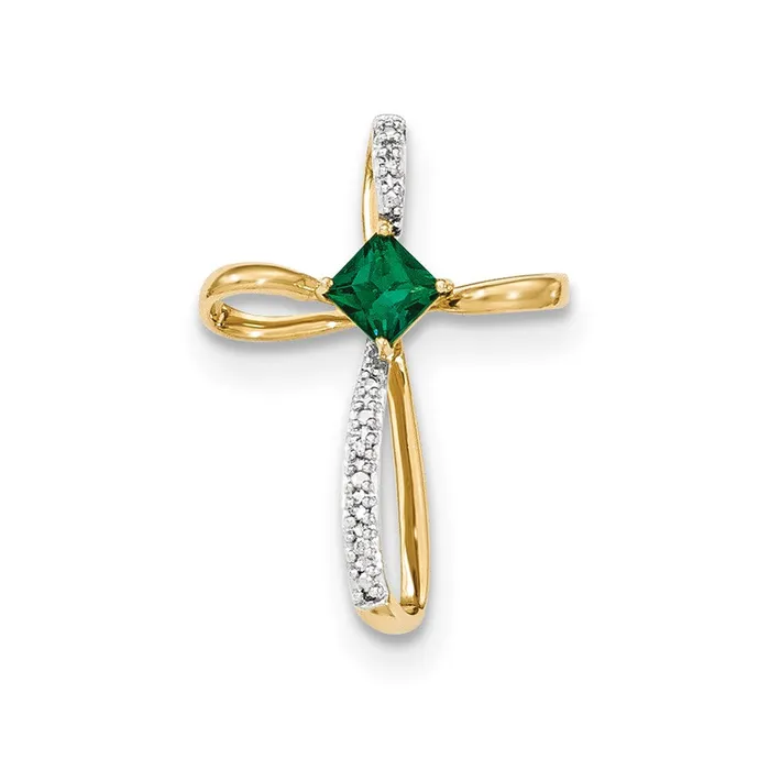 Goldia Necklaces 14k Yellow Gold Lab Created Emerald and Real Diamond Cross Pendant Goldia Necklaces 14k Yellow Gold Lab Created Emerald and Real Diamond Cross Pendant