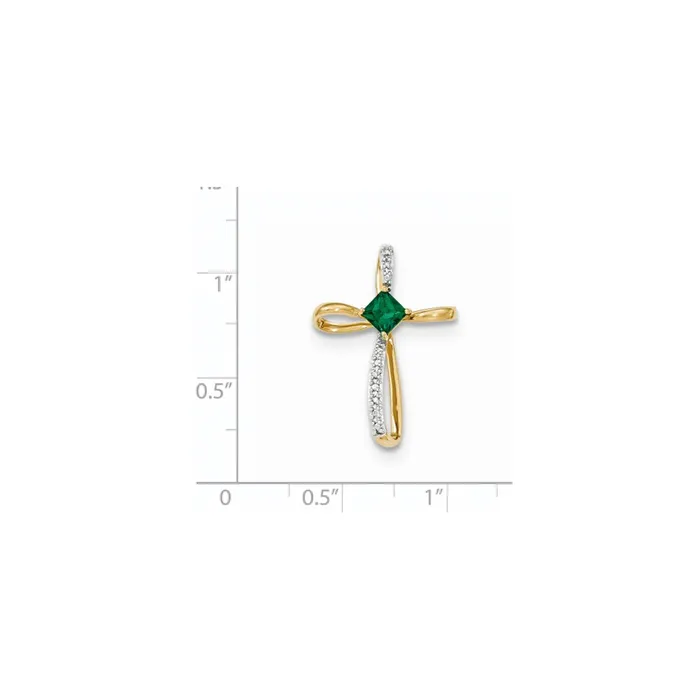 Goldia Necklaces 14k Yellow Gold Lab Created Emerald and Real Diamond Cross Pendant