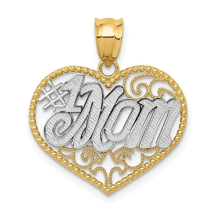Goldia Necklaces 14k Yellow Rhodium Gold and White Rhodium Filigree 1 Mom Heart Pendant Goldia Necklaces 14k Yellow Rhodium Gold and White Rhodium Filigree 1 Mom Heart Pendant