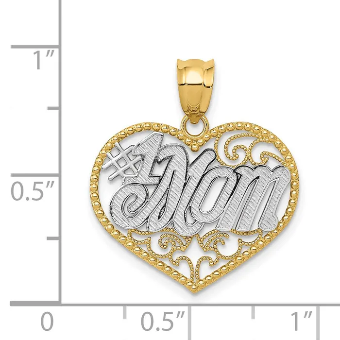 Goldia Necklaces 14k Yellow Rhodium Gold and White Rhodium Filigree 1 Mom Heart Pendant