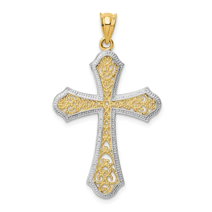 Goldia Necklaces 14k Yellow Rhodium Gold wRhodium Filigree Cross Pendant