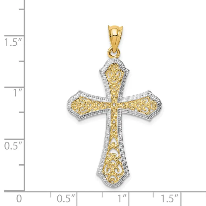 Goldia Necklaces 14k Yellow Rhodium Gold wRhodium Filigree Cross Pendant
