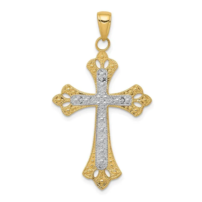 Goldia Necklaces 14k Yellow Rhodium Gold wRhodium Textured Cross Pendant