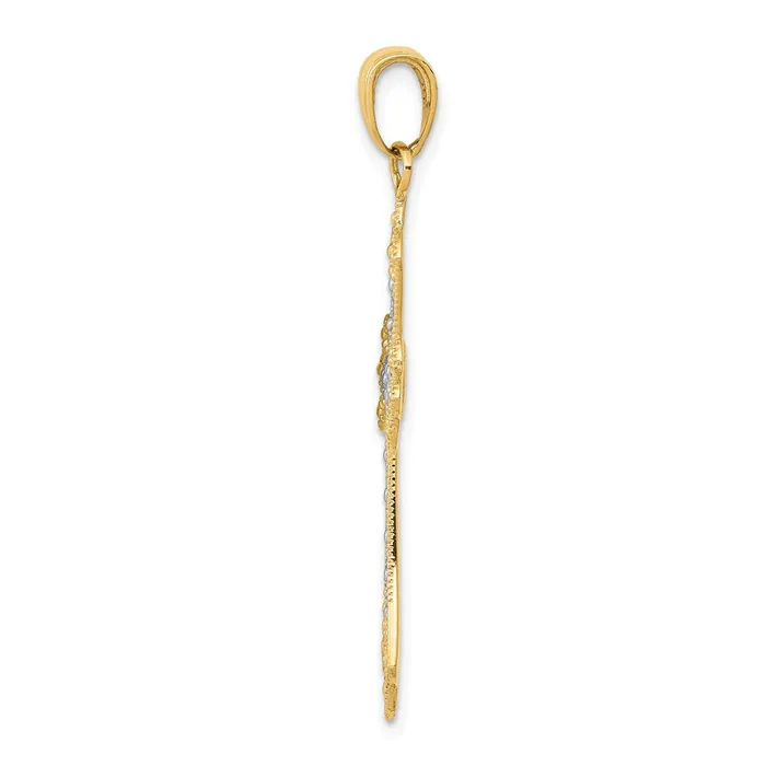 Goldia Necklaces 14k Yellow Rhodium Gold wRhodium Textured Cross Pendant