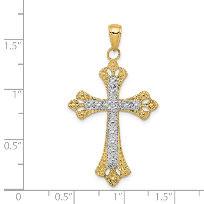 Goldia Necklaces 14k Yellow Rhodium Gold wRhodium Textured Cross Pendant