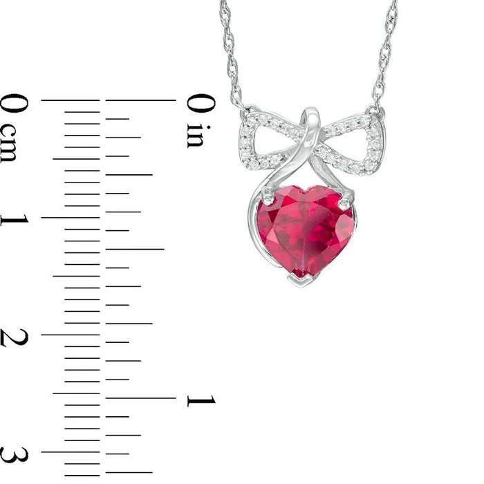 Goldia Necklaces 80mm HeartShaped LabCreated Ruby and Diamond Accent Bow Necklace in Sterling Silver Goldia Necklaces 80mm HeartShaped LabCreated Ruby and Diamond Accent Bow Necklace in Sterling Silver