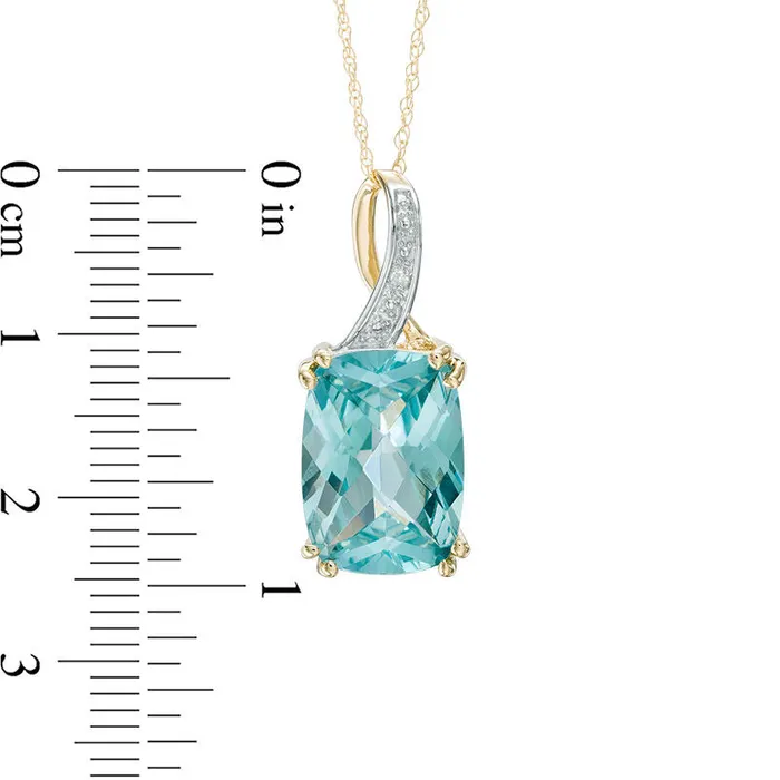 Goldia Necklaces CushionCut LabCreated Green Paraiba Tourmaline and Diamond Accent Pendant in 10K Yellow Gold Goldia Necklaces CushionCut LabCreated Green Paraiba Tourmaline and Diamond Accent Pendant in 10K Yellow Gold