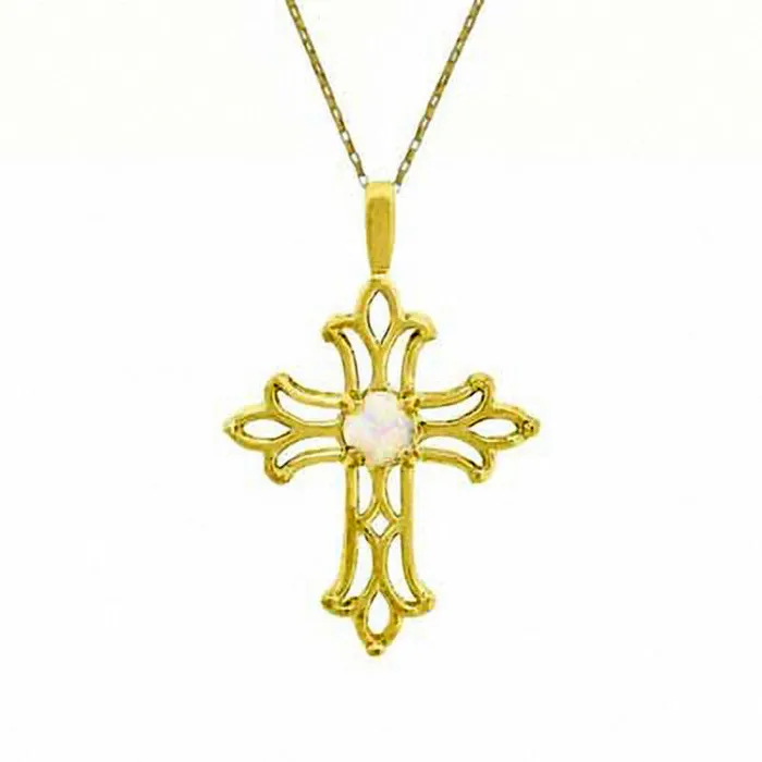 Goldia Necklaces LabCreated Opal Birthstone Cross Pendant in 10K Yellow Gold Goldia Necklaces LabCreated Opal Birthstone Cross Pendant in 10K Yellow Gold
