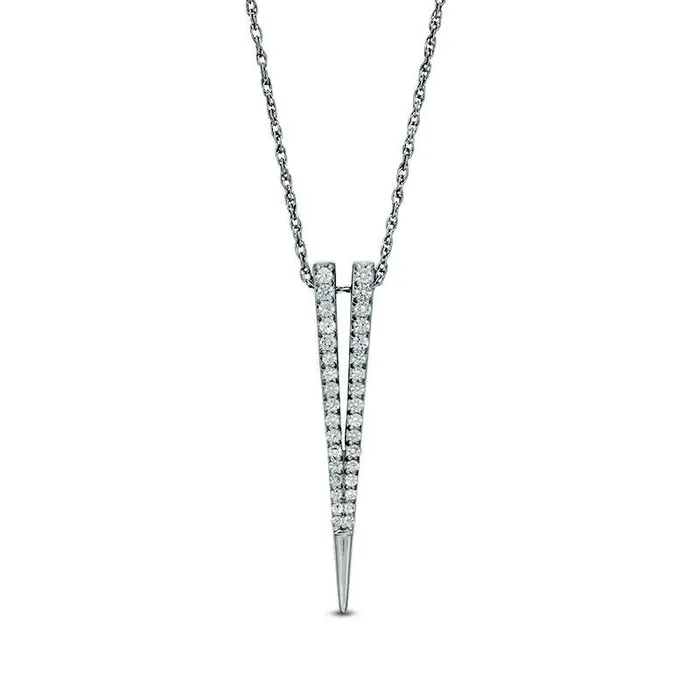 Goldia Necklaces LabCreated White Sapphire Deep V Pendant in Sterling Silver Goldia Necklaces LabCreated White Sapphire Deep V Pendant in Sterling Silver