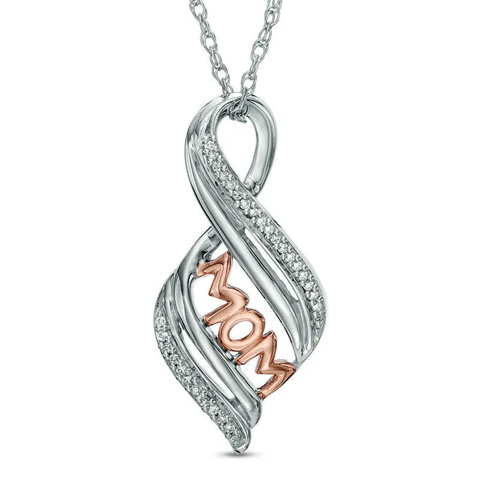 Goldia Necklaces Natural Diamond Accent MOM Flame Pendant in Sterling Silver and 10K Rose Gold Goldia Necklaces Natural Diamond Accent MOM Flame Pendant in Sterling Silver and 10K Rose Gold