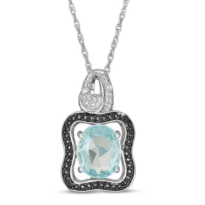 Goldia Necklaces Oval Blue Topaz and Enhanced Black and White Natural Diamond Accent Bead Frame Art Deco Pendant in Sterling Silver Goldia Necklaces Oval Blue Topaz and Enhanced Black and White Natural Diamond Accent Bead Frame Art Deco Pendant in Sterling Silver