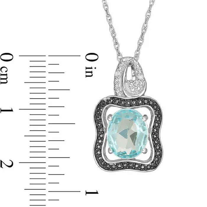 Goldia Necklaces Oval Blue Topaz and Enhanced Black and White Natural Diamond Accent Bead Frame Art Deco Pendant in Sterling Silver Goldia Necklaces Oval Blue Topaz and Enhanced Black and White Natural Diamond Accent Bead Frame Art Deco Pendant in Sterling Silver