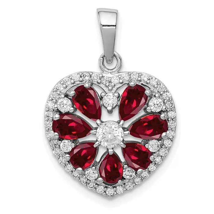 Goldia Necklaces Sterling Silver Rhodiumplated Polished CZ and Lab Cr Ruby Heart Pendant Goldia Necklaces Sterling Silver Rhodiumplated Polished CZ and Lab Cr Ruby Heart Pendant