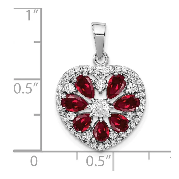 Goldia Necklaces Sterling Silver Rhodiumplated Polished CZ and Lab Cr Ruby Heart Pendant