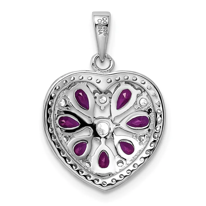 Goldia Necklaces Sterling Silver Rhodiumplated Polished CZ and Lab Cr Ruby Heart Pendant
