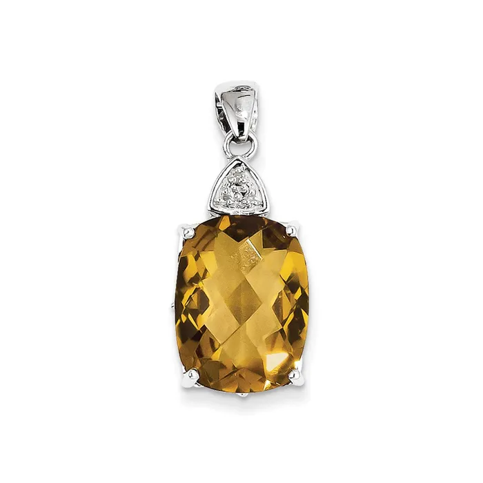 Goldia Necklaces Sterling Silver Whiskey Quartz and Diamond Pendant