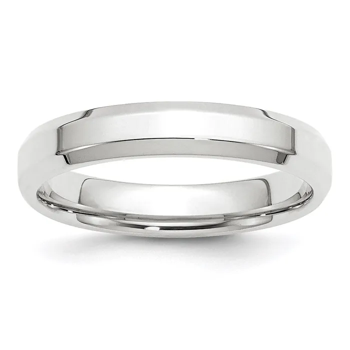 Goldia Rings Solid 14K White Gold 4mm Bevel Edge Comfort Fit MensWomens Wedding Band Ring Size 125