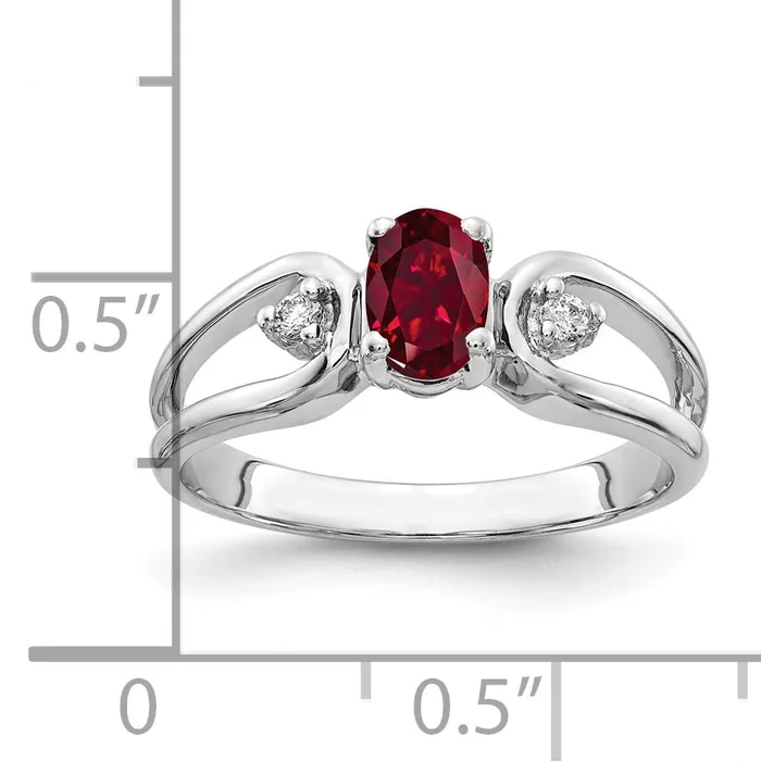 Goldia Rings Solid 14k White Gold 6x4mm Oval Created Simulated Ruby AAA CZ Ring