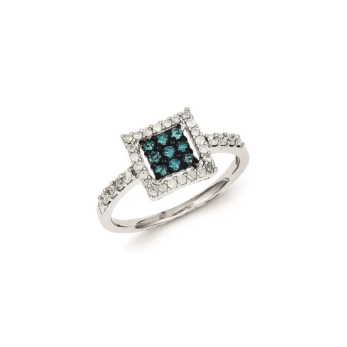 Goldia Rings Sterling Silver Blue u0026 White Diamond Square Ring