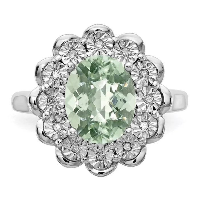 Goldia Rings Sterling Silver Rhodium Diamond u0026 CheckerCut Green Quartz Ring