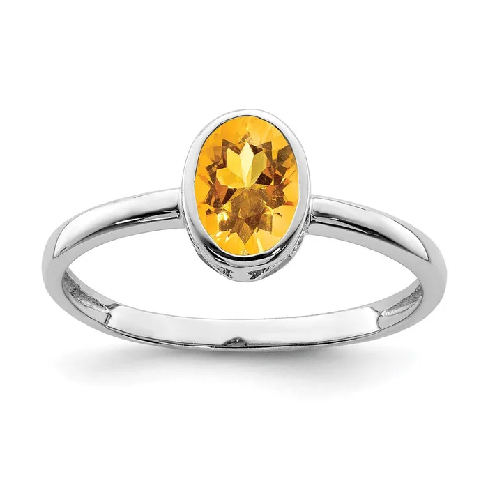 Goldia Rings Sterling Silver Rhodiumplated Polished Citrine Oval Ring